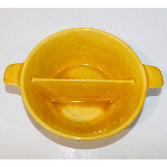 Vintage Hull Pottery Oven Proof Yellow Brown Divided Serving Dish Bowl - Picture 9 of 12